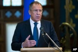FILE - Russian Foreign Minister Sergey Lavrov speaks at a news conference in Moscow, Russia, Nov. 4, 2015. On Wednesday, Lavrov said Turkey's downing of a Russian fighter jet will change the countries' relationship.