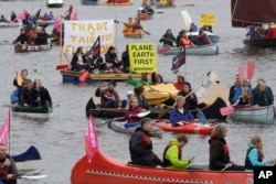 People protest against the gathering of European leaders on the upcoming G-20 summit in Hamburg, Germany, July 2, 2017. Hamburg will host the G-20 summit on July 7-8.