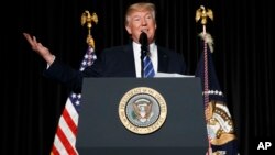 President Donald Trump speaks to the Major County Sheriffs' Association and Major Cities Chiefs Association, Feb. 8, 2017, in Washington.