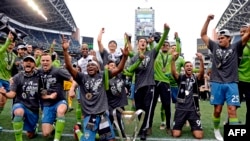 Seattle Sounders célèbratent leurs titre de champion de la MLS, USA, le 10 novembre 2019. USA TODAY Sports
