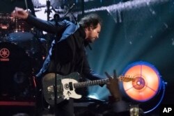 Inductee Eddie Vedder from the band Pearl Jam performs at the 2017 Rock and Roll Hall of Fame induction ceremony.
