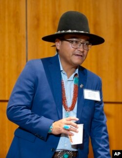 FILE - Navajo Nation President Buu Nygren smiles after his arrival to the opening day of an annual legislative session in the New Mexico House of Representatives in Santa Fe on Jan. 17, 2023.