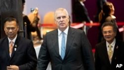 Britain's Prince Andrew, the Duke of York, arrives at ASEAN Business and Investment Summit in Nonthaburi, Thailand, Nov. 3, 2019.