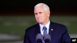 FILE - Vice President Mike Pence speaks in Floresville, Texas, Nov. 8, 2017. He'll be keynoting two days of Republican Governors Association meetings this week in Austin, Texas. 