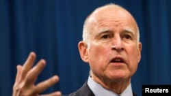 FILE - California Governor Jerry Brown speaks in Sacramento, Jan. 9, 2014.