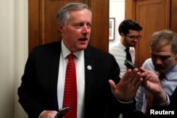 FILE - U.S. Representative Mark Meadows (R-NC) talks to reporters at the U.S. Capitol in Washington, Jan. 18, 2018.