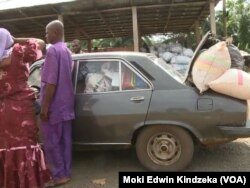 A car filled with supplies to sell across the border is seen in Ekok, a Cameroonian village on the southwestern border with Nigeria.