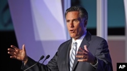 Republican presidential candidate Mitt Romney addresses the U.S. Hispanic Chamber of Commerce in Los Angeles, Sept. 17, 2012. 