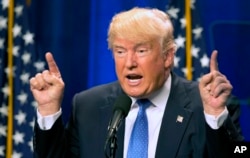 FILE - Republican presidential candidate Donald Trump speaks at Saint Anselm College in Manchester, New Hampshire, June 13, 2016.