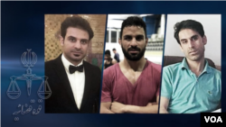 Undated photos of three Iranian brothers handed harsh sentences for alleged involvement in a violent incident during 2018 antigovernment protests in Shiraz, Iran. From left to right: Habib, Navid and Vahid Afkari Sangari. (VOA Persian)