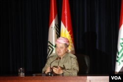 Kurdish President Masound Barzani says he believes some of the international alarm surrounding the referendum will subside after the measure is passed, in Irbil, Iraqi Kurdistan, Sept. 24, 2017. (H. Shekha/VOA)