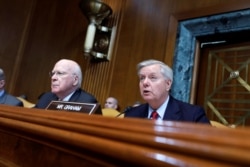 FILE - Senator Lindsay Graham (R-SC) speaks during a hearing of the Senate Appropriations State, Foreign Operations and Related Programs Subcommittee on Capitol Hill in Washington.