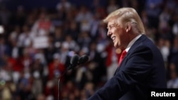 Republican presidential nominee Donald Trump speaks during the final session of the Republican National Convention in Cleveland, Ohio, July 21, 2016. 