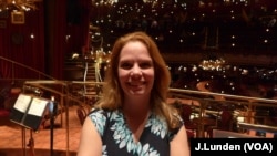 Karyn Meek onstage at Great Comet, which won Tony awards for Scenic Design and Lighting Design.