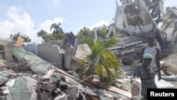 Kerusakan terlihat di daerah setelah gempa besar melanda Haiti barat daya, di Les Cayes, Haiti, 14 Agustus 2021. (Courtesy: Jose Flecher/Social Media via REUTERS)
