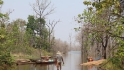 The water level rises in a river after the Lower Sesan 2 Dam was built, Stung Treng province’s Srekor commune, Kratie province, March 12, 2020. (Sun Narin/VOA Khmer)