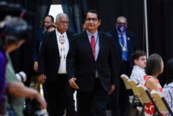 Navajo Nation President Jonathan Nez arrives for an event with first lady Jill Biden, Phoenix Mayor Kate Gallego, and Doug Emhoff, husband of VP Kamala Harris.