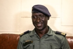 Spokesman for the National Committee for the Salvation of the People Ismael Wague speaks to The Associated Press in Kati, Mali, Aug. 20, 2020.
