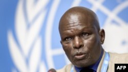 FILE - Chairman of the U.N Commission of Inquiry on Burundi, Doudou Diene, speaks during a press conference to present a fresch report on rights violations in the country, Sept. 4, 2019 in Geneva, Switzerland..
