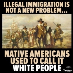Native Americans on social media are sharing immigration-themed meme pictures across the internet, protesting U.S. President Donald Trump's immigration policies.