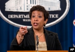 U.S. Attorney General Loretta Lynch discusses the FIFA corruption case at a press conference in Washington, Dec. 3, 2015.