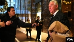 FILE - Roger Stone, a political strategist and Donald Trump adviser, is seen leaving Trump Tower in New York. (R. Taylor / VOA)