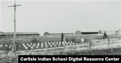 Carlisle Indian School cemetery in the 1930s, after the graves had been moved from their original location. Courtesy, Cumberland County Historical Society, Carlisle, Pennsylvania.