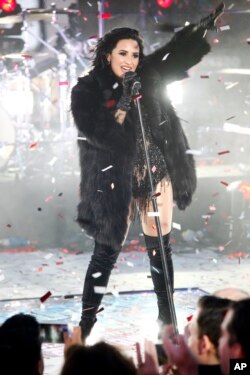 Demi Lovato performs at the Times Square New Year's Eve celebration on Thursday, Dec. 31, 2015.