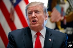In this Feb. 1, 2019, photo, President Donald Trump speaks in the Cabinet Room of the White House in Washington.
