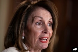 Speaker of the House Nancy Pelosi, D-Calif., speaks during an interview with The Associated Press in her office at the Capitol in Washington, April 10, 2019.