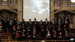 A choir performs during a ceremony in celebration of Roberta Flack's life at The Abyssinian Baptist Church, March 10, 2025, in New York.