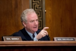 Sen. Chris Van Hollen, D-Md., questions a witness on Capitol Hill in Washington, Jan. 16, 2019. Van Hollen, visiting India on trade and other issues, asked to visit Kashmir but his request was denied.