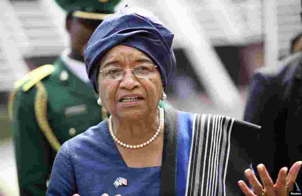 Liberia's President Ellen Johnson Sirleaf arrives for a meeting of the Economic Community of West African States (ECOWAS) in Nigeria's capital Abuja February 16, 2012. (Reuters)