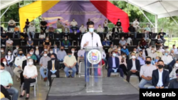 El presidente encargado de Venezuela Juan Guaidó habla un acto en Caracas, Venezuela. Septiembre, 7 2020. Foto: Captura de video.