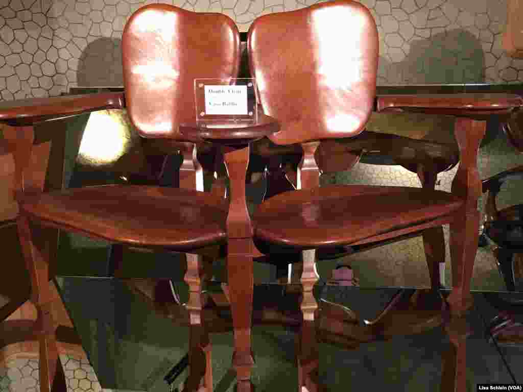 Catalonian architect Antoni Gaudi was hired by wealthy textile merchant Josep Batllo to refurbish the house in 1904. The double bench shown is a replica of the one Gaudi designed for the dining room.