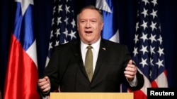 U.S. Secretary of State Mike Pompeo delivers a speech during his visit to Santiago, Chile, April 12, 2019.