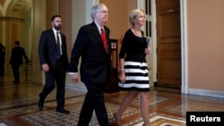 Senate Majority Leader Mitch McConnell leaves the Senate floor following a healthcare vote on Capitol Hill in Washington, July 26, 2017. 