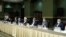 FILE - Senior officials wear face masks amid fears of coronavirus disease (COVID-19) as they attend a meeting of the Iranian government task force on the coronavirus, in Tehran, Iran, March 21, 2020. 