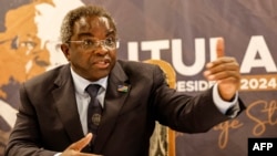 Panduleni Itula, presidential candidate of the Independent Patriots for Change (IPC), answers journalists during a news conference in Windhoek on Nov. 29, 2024.