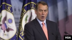 Ketua DPR Amerika John Boehner saat memberikan konferensi pers di Capitol Hill, Minggu (15/5).