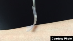 The "smart insulin patch," developed by researchers in the joint UNC/NC State Biomedical Engineering Department. (Credit: The lab of Zhen Gu, Ph.D.)