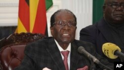 FILE - Robert Mugabe delivers a live speech to the nation, at State House, in Harare, Zimbabwe, Nov, 19, 2017. Mugabe baffled the country by ending his address without announcing his resignation.