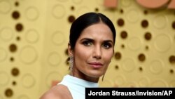 FILE - Padma Lakshmi arrives at the 71st Primetime Emmy Awards, at the Microsoft Theater, in Los Angeles, California, Sept. 22, 2019.