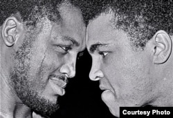 Joe Frazier and Muhammad Ali meet face to face prior to their first bout, "The Fight of the Century" in 1971. (George Kalinsky)