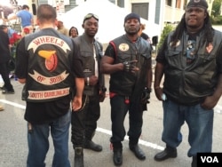 Members of Wheels of Soul, a black motorcycle club, came to Charleston to pay their respects. (Jerome Socolovsky/VOA News)