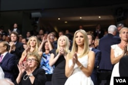 Ivanka Trump, the daughter of Republican presidential nominee Donald Trump, cheers as Mike Pence accepts the vice presidential nomination, in Cleveland, July 20, 2016.