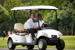 Barack Obama dan Presiden Joko Widodo di Istana Bogor, Jawa Barat, 30 Juni 2017. (Foto: AP)