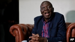 FILE - Zimbabwe opposition leader Morgan Tsvangirai speaks to the Associated Press after giving a press conference at his home in Harare, Zimbabwe, Nov. 16, 2017. 