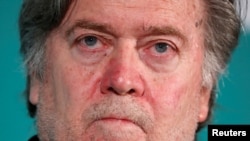 FILE - Former White House Chief Strategist Steve Bannon participates in a Hudson Institute conference in Washington, Oct. 23, 2017. 