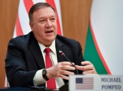 U.S. Secretary of State Mike Pompeo holds a joint news conference with Kazakh Foreign Minister Mukhtar Tleuberdi (not pictured) at the Ministry of Foreign Affairs in Nur-Sultan, Kazakhstan, Feb. 2, 2020.